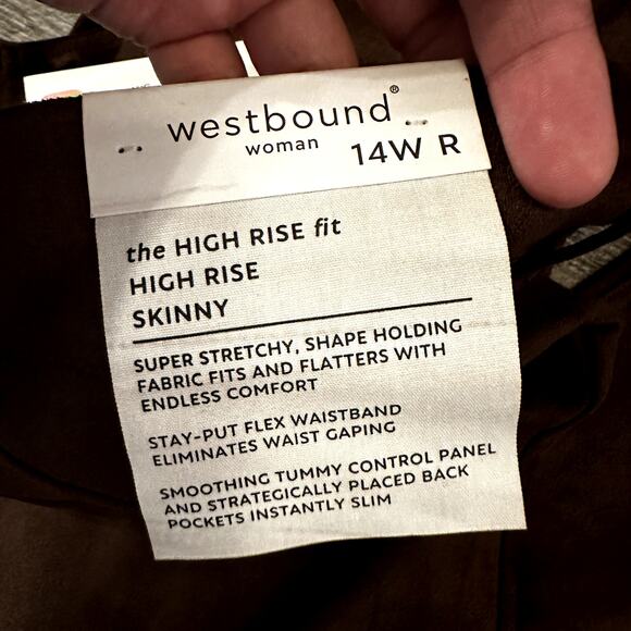 Westbound Womens Brown Solid suede Super Stretch Comfort High Rise Skinny Sz 14W - Picture 5 of 5